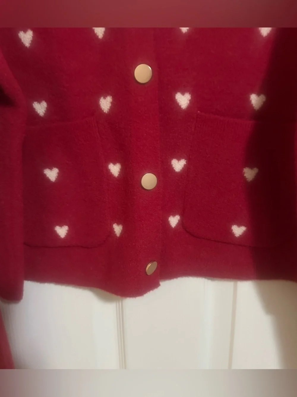 NWT Womens Anthropologie NVLT Heart Icon Knit Sweater Collared Cottagecore Red L